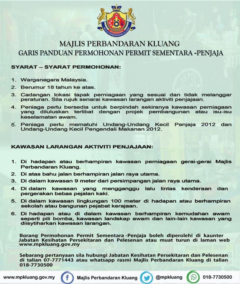 Garis Panduan Permohonan Permit Sementara Penjaja Portal Rasmi Majlis Perbandaran Kluang Mpk