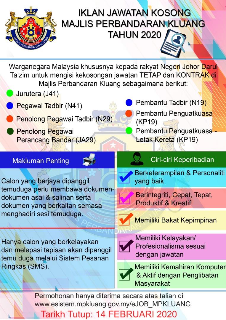 Job Vacancy 2020 Official Portal Of Kluang Municipal Council Mpk