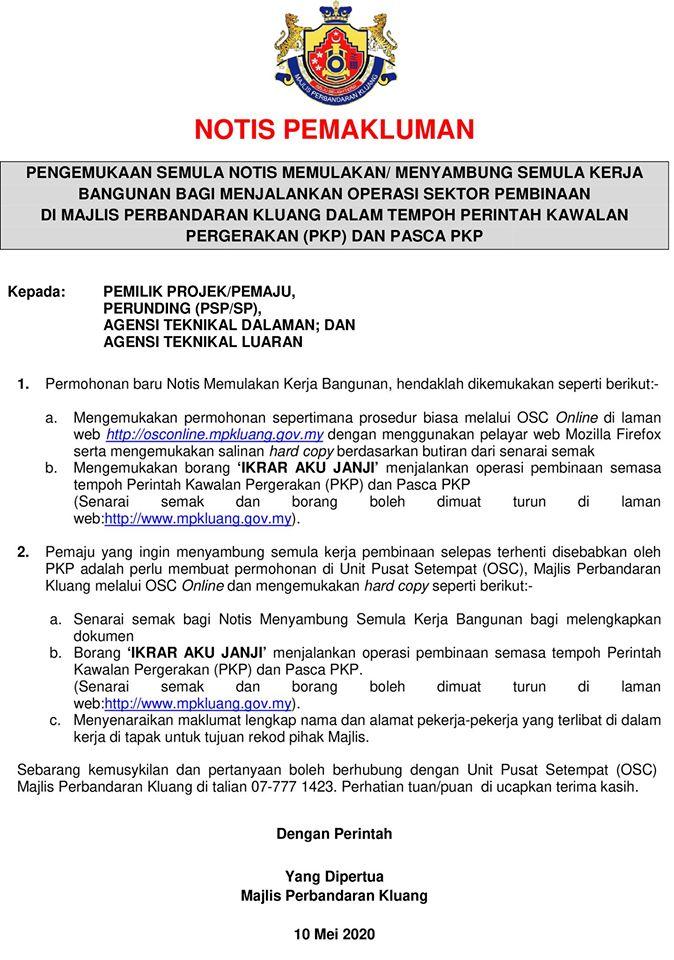 Osc Notis Memulakan Menyambung Semula Kerja Bangunan Portal