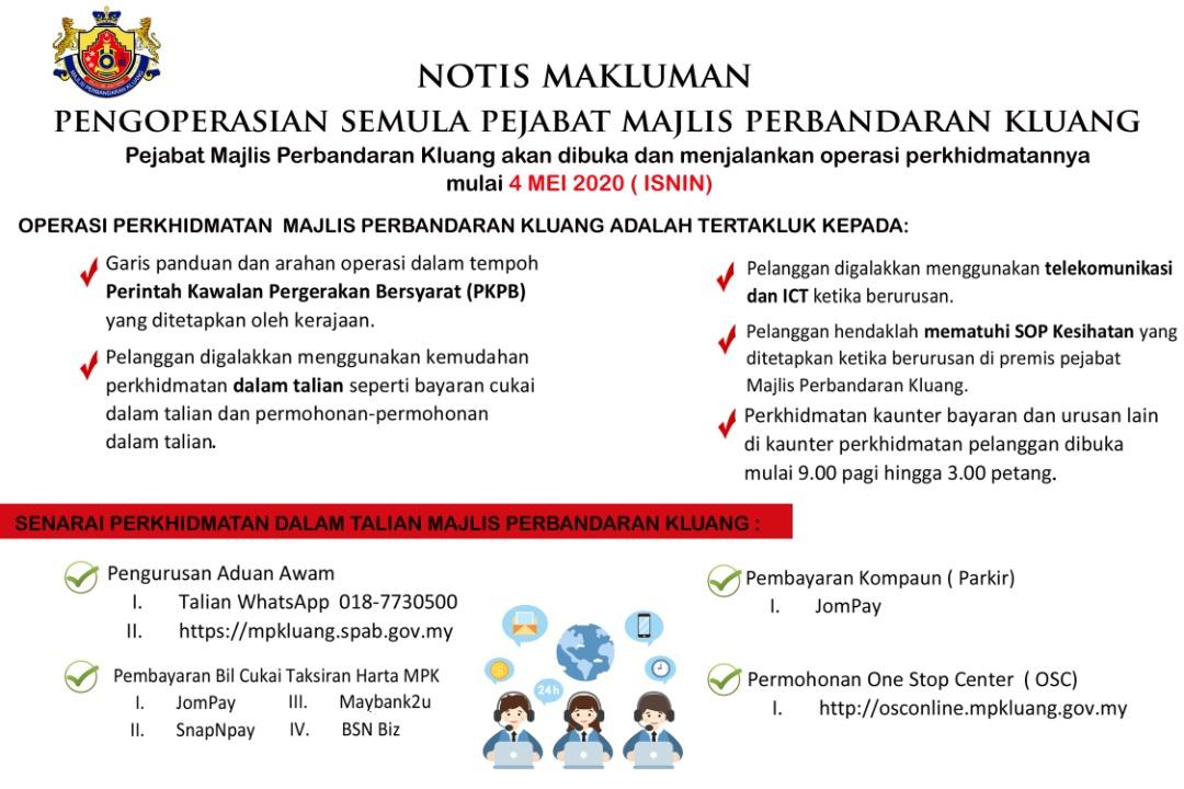 Pengoperasian Semula Pejabat Majlis Perbandaran Kluang Portal Rasmi Majlis Perbandaran Kluang Mpk