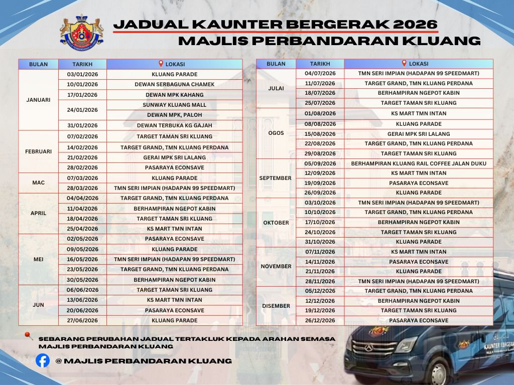 Jadual Kaunter Bergerak 2026