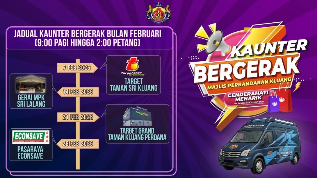 Kaunter Bergerak Majlis Perbandaran Kluang Bagi Bulan Februari 2026
